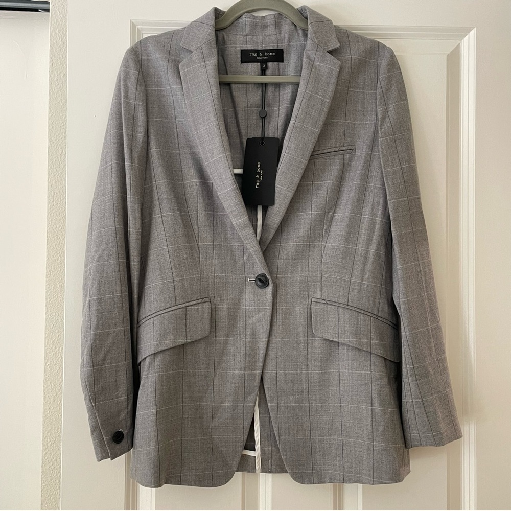 NWT Rag & Bone “Andre” Gray Checked Blazer, Size 2
